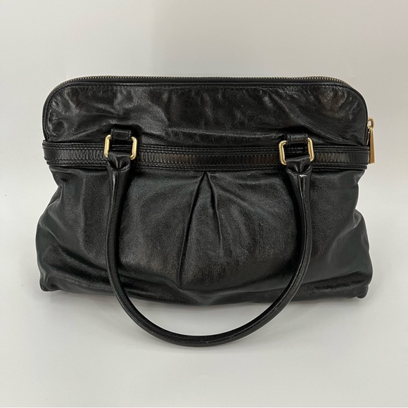 Marc Jacobs 15”x12” leather pleated bag 0234 solid black soft shoulder purse - Picture 13 of 15